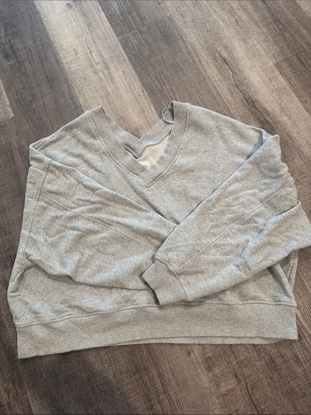 aerie Light Gray V-Neck Pullover Sweatshirt